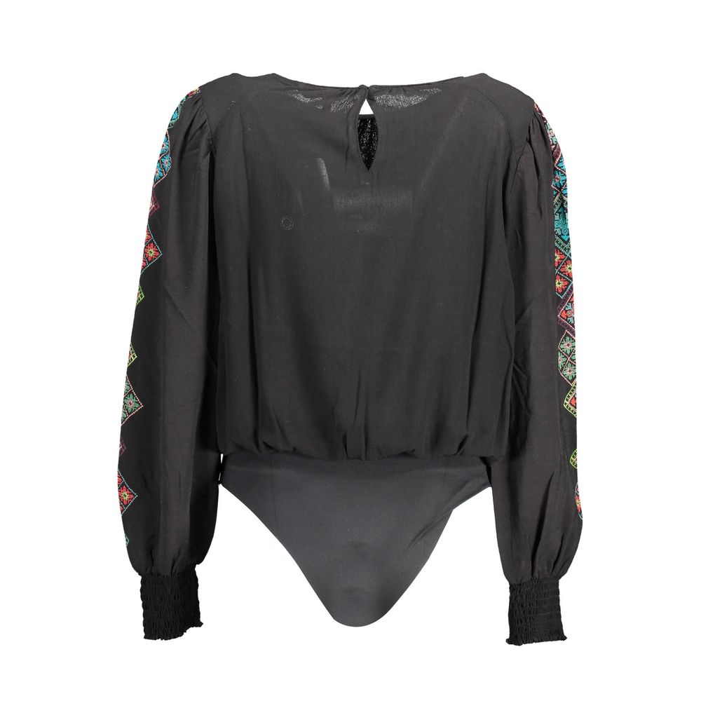 Desigual Black Elastane Bodysuit: Embrace Bold Elegance
