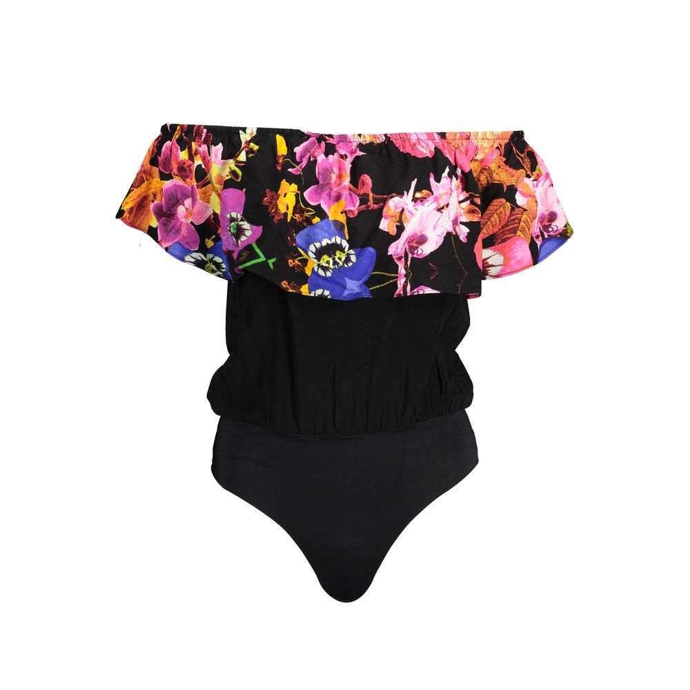 Desigual Black Elastane Bodysuit with Shoulder Flounce