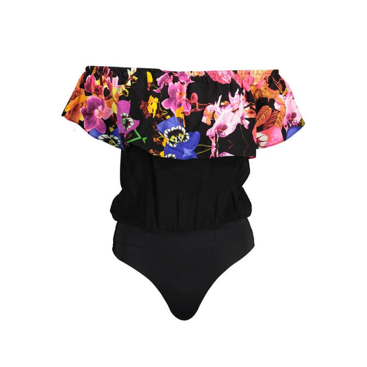 Desigual Black Elastane Bodysuit with Shoulder Flounce