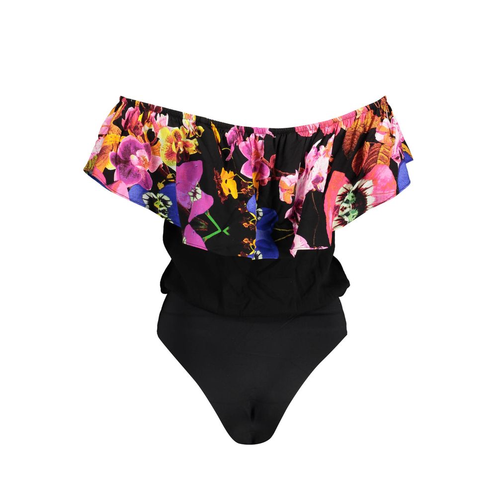 Desigual Black Elastane Bodysuit with Shoulder Flounce