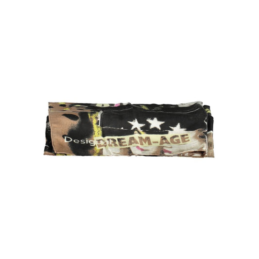 Desigual Black Polyester Scarf - Bold Print with Logo