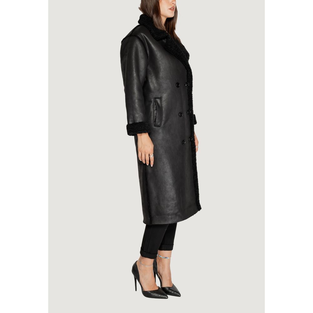 Cleré Black Polyester Coat for Women