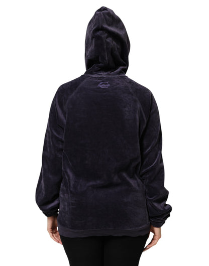 Cavalli Class Purple Cotton Blend Velvet Zip-Up Hoodie Sweatshirt Sweater