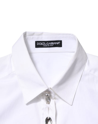 Dolce & Gabbana White Crystal Embellished Dress Shirt Top