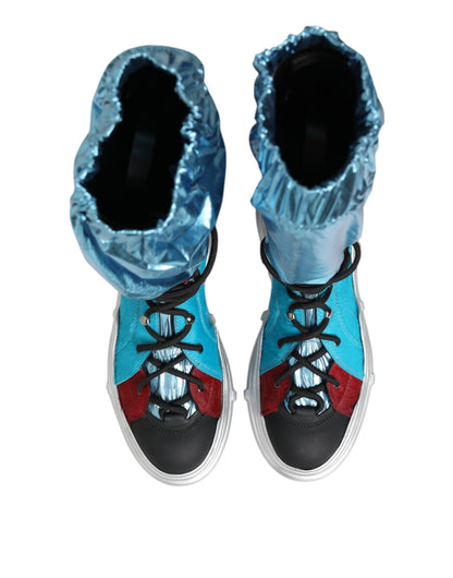 Dolce & Gabbana Blue Lace Up Over The Knee Socks Men Boots