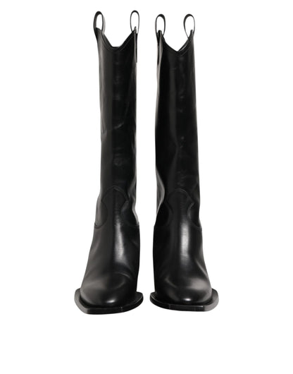 Dolce & Gabbana Black Leather Over The Calf Biker Boots