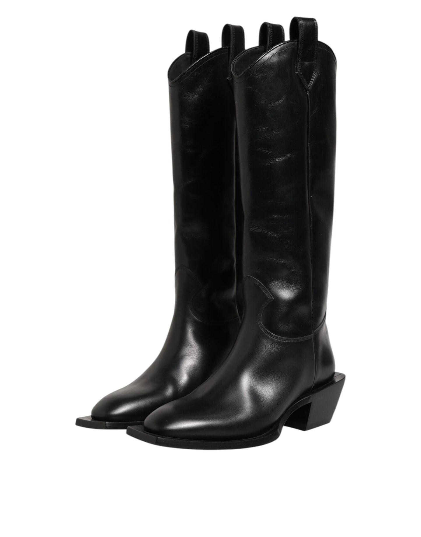 Dolce & Gabbana Black Leather Over The Calf Biker Boots
