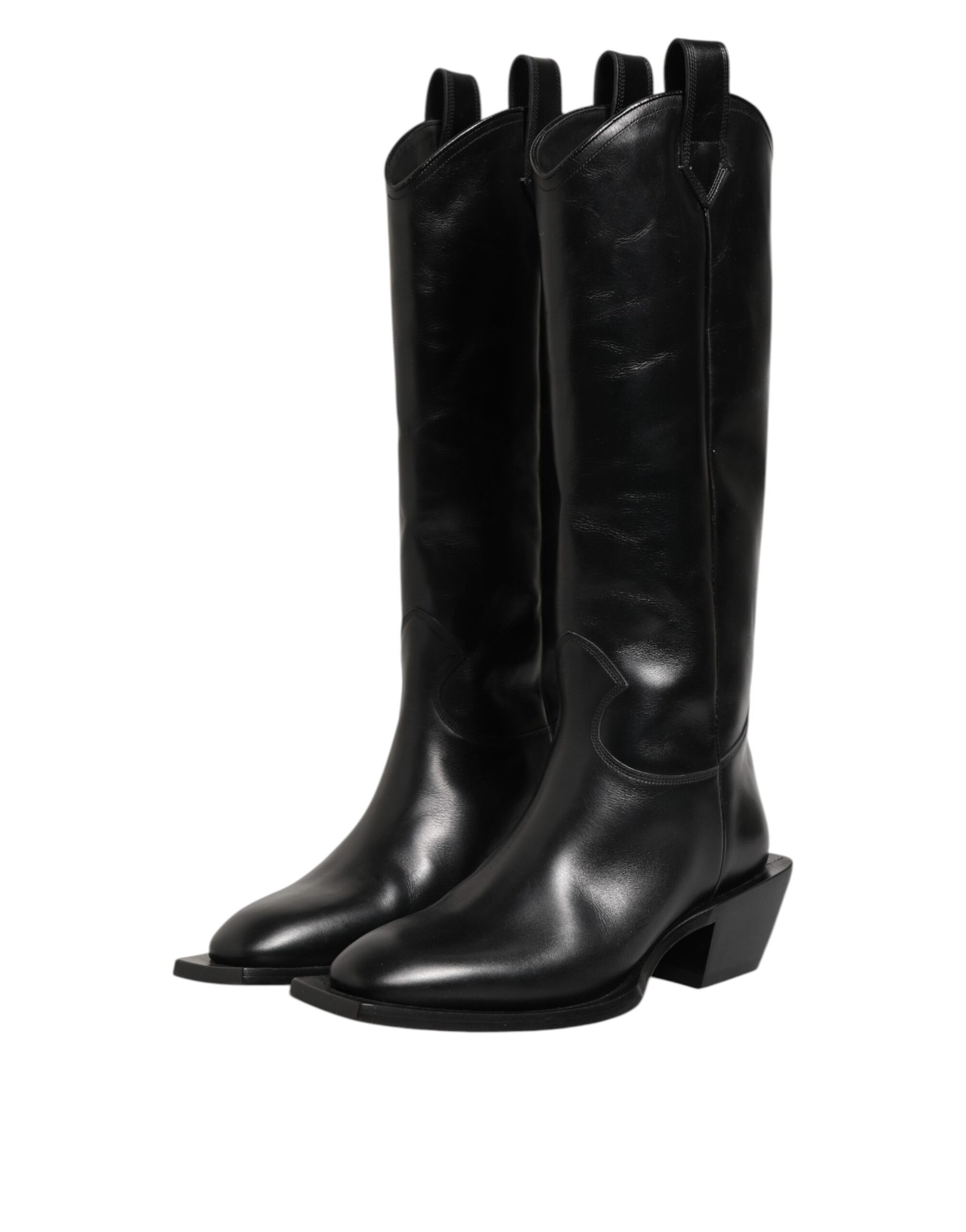 Dolce & Gabbana Black Leather Over The Calf Biker Boots