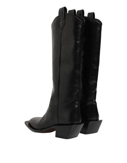 Dolce & Gabbana Black Leather Over The Calf Biker Boots