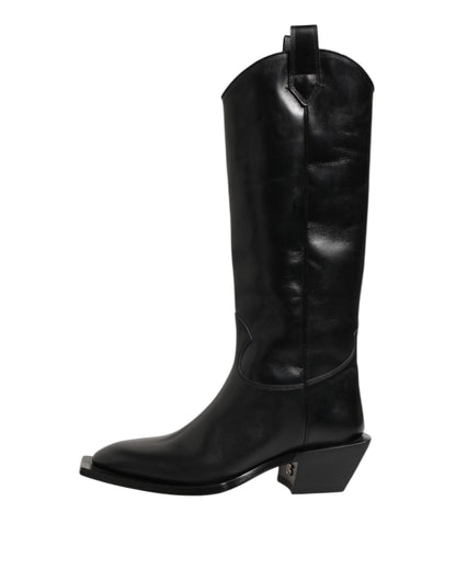 Dolce & Gabbana Black Leather Over The Calf Biker Boots