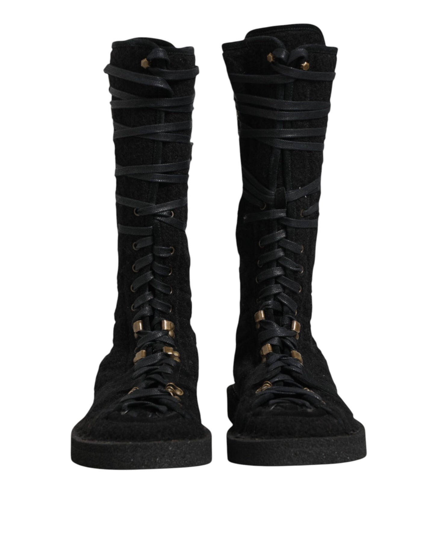 Dolce & Gabbana Black Alpaca Wool Suede Mid Calf Boots