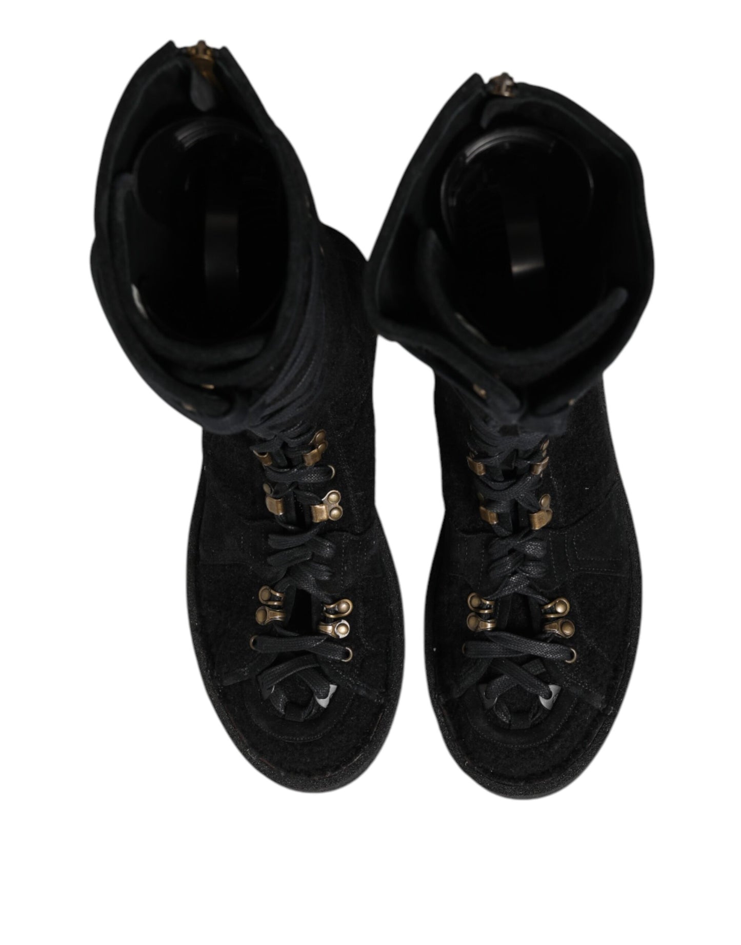 Dolce & Gabbana Black Alpaca Wool Suede Mid Calf Boots