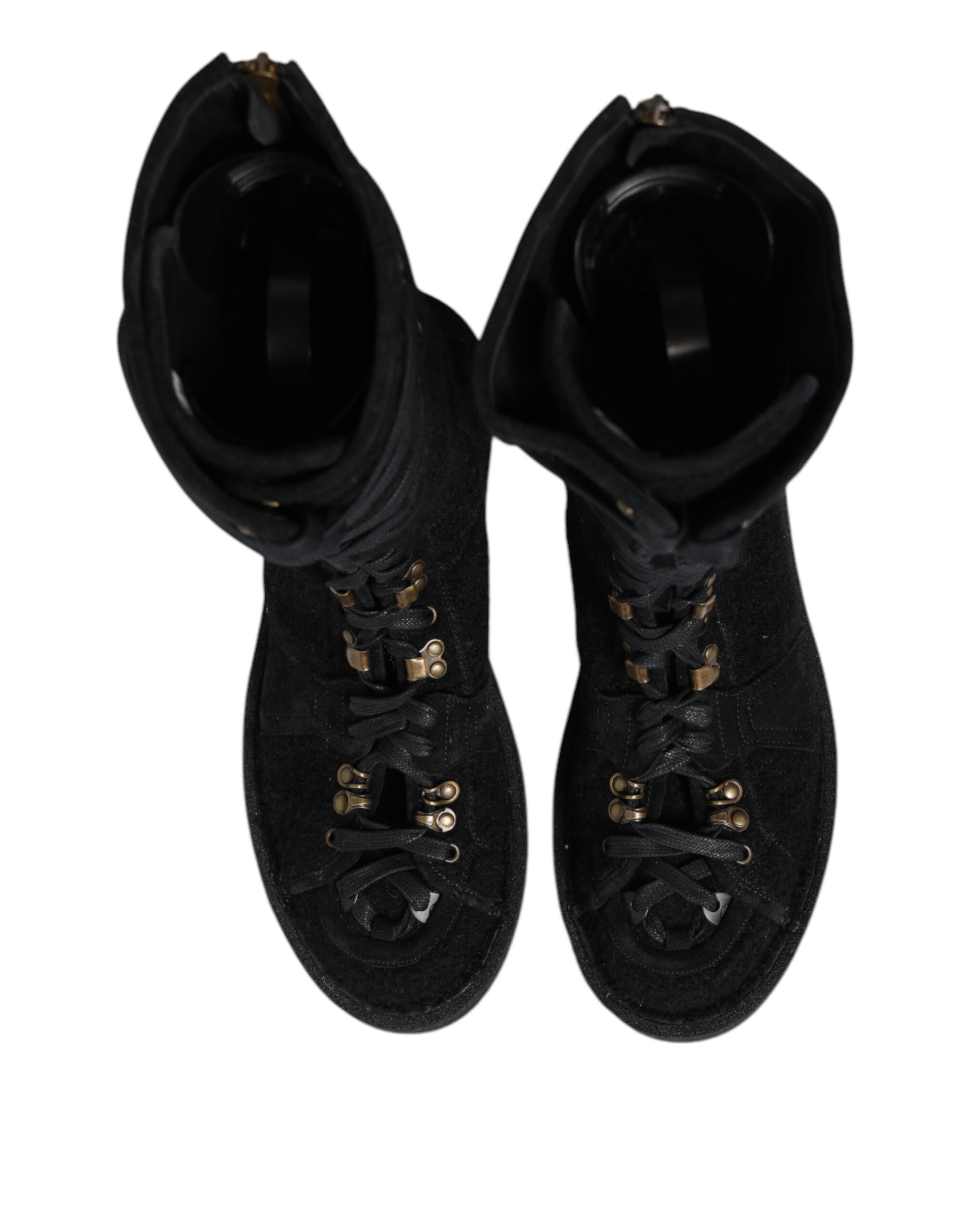 Dolce & Gabbana Black Alpaca Wool Suede Mid Calf Boots