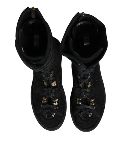 Dolce & Gabbana Black Alpaca Wool Suede Mid Calf Boots