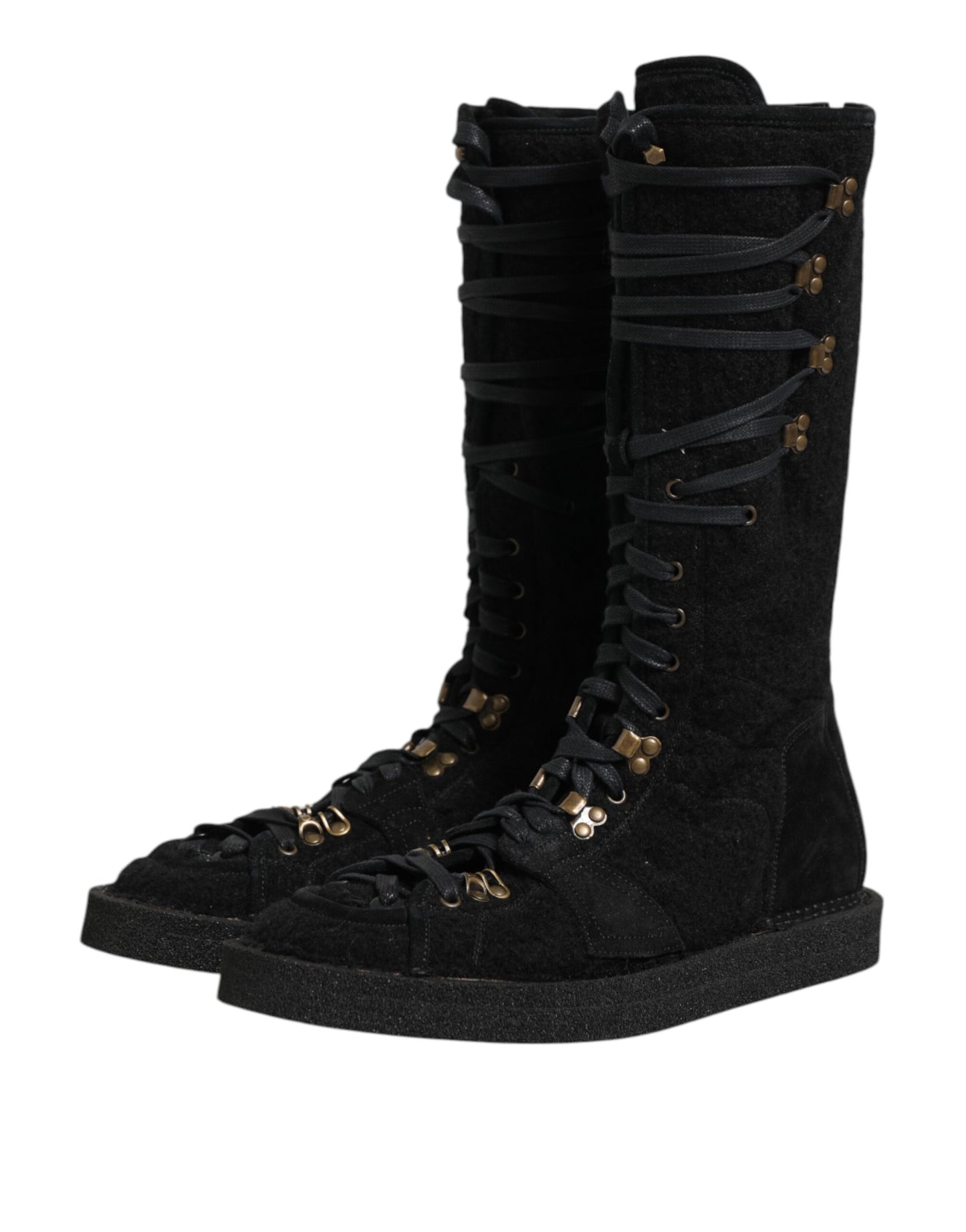 Dolce & Gabbana Black Alpaca Wool Suede Mid Calf Boots