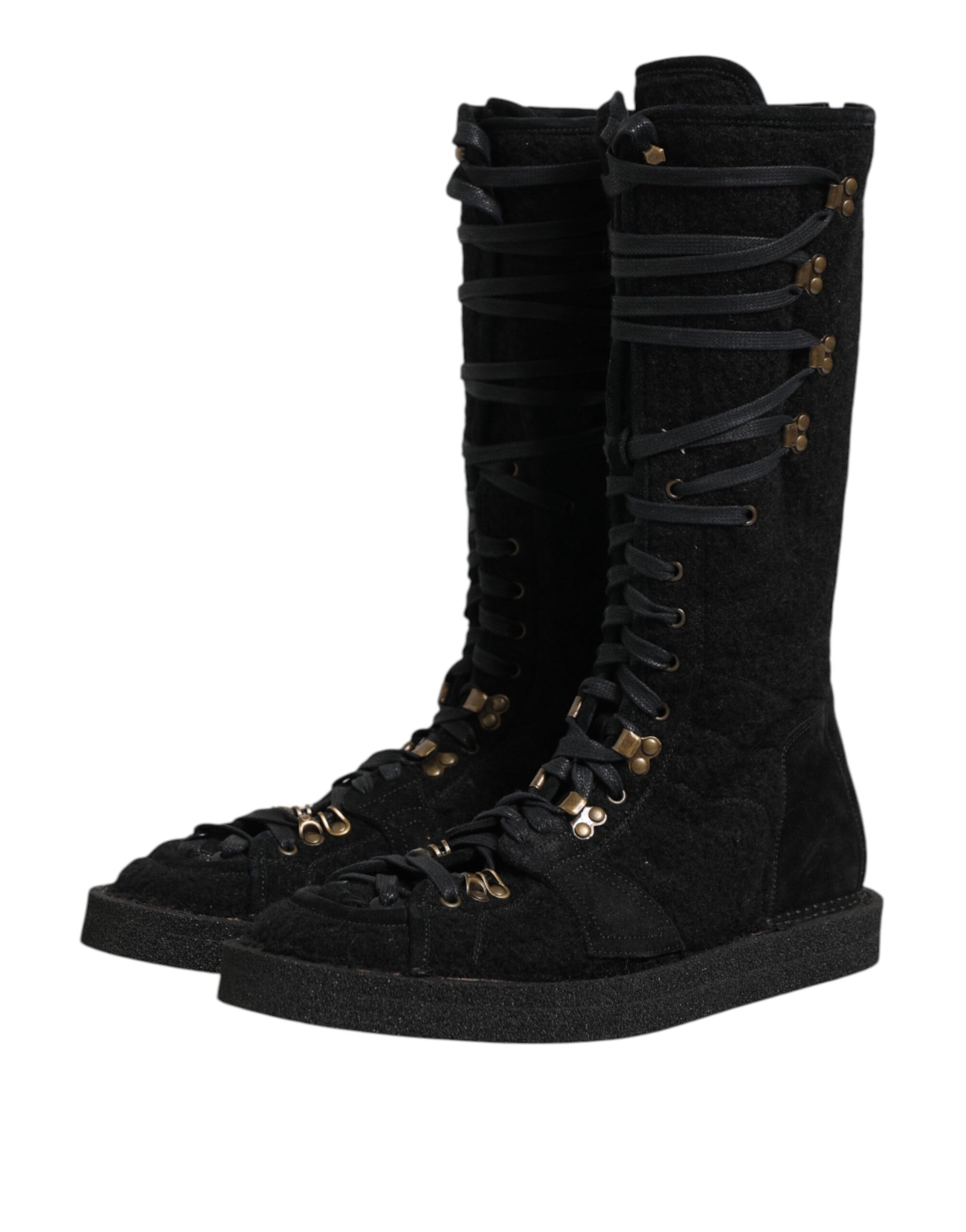 Dolce & Gabbana Black Alpaca Wool Suede Mid Calf Boots