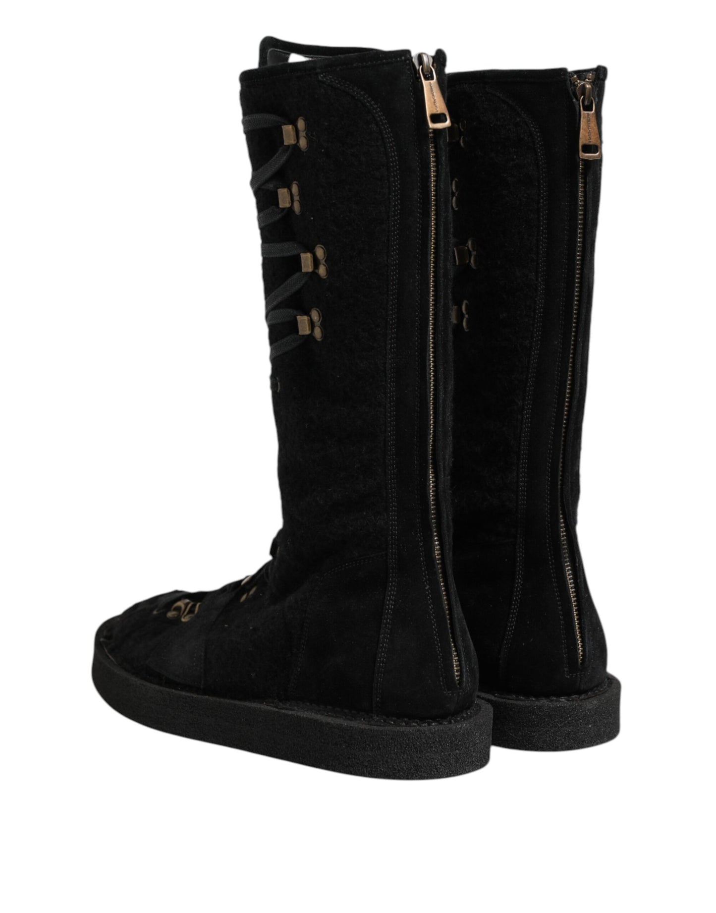 Dolce & Gabbana Black Alpaca Wool Suede Mid Calf Boots