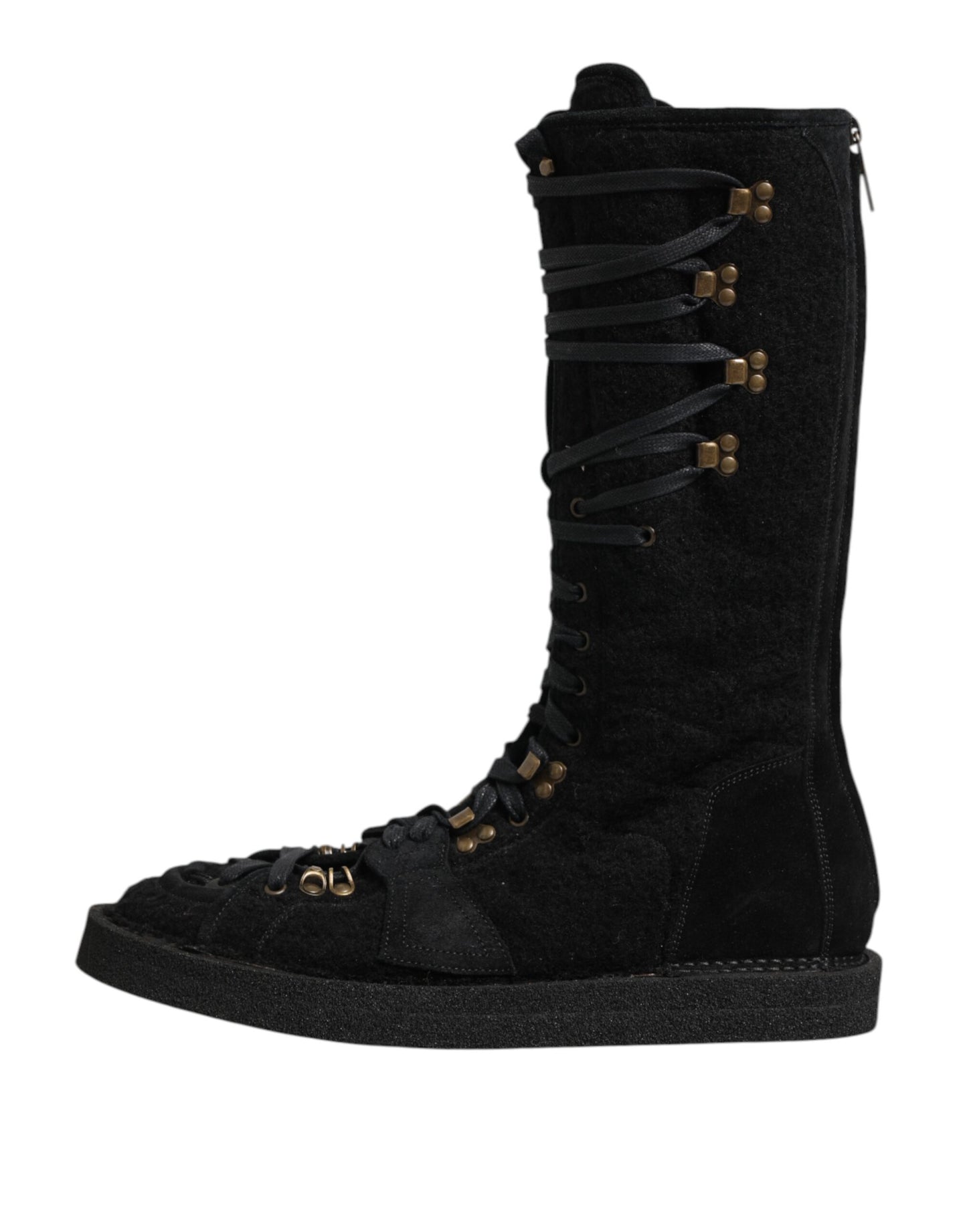 Dolce & Gabbana Black Alpaca Wool Suede Mid Calf Boots
