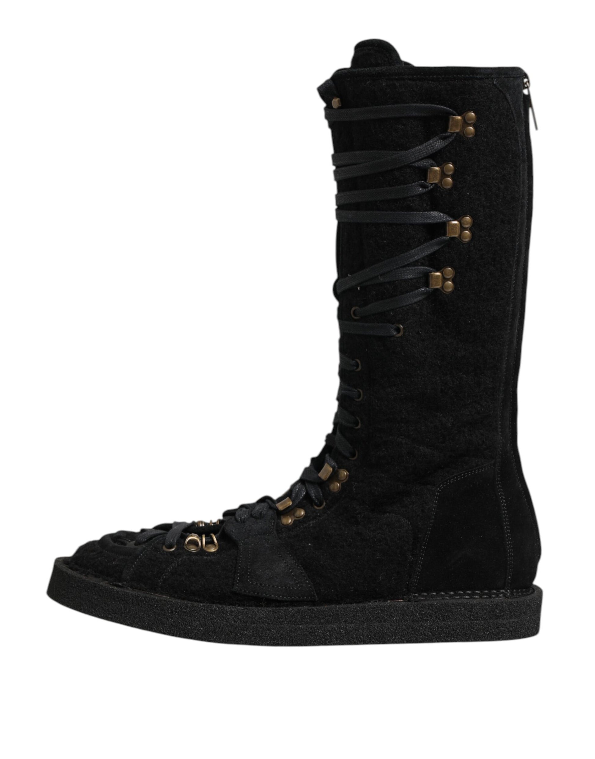 Dolce & Gabbana Black Alpaca Wool Suede Mid Calf Boots
