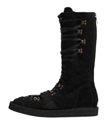 Dolce & Gabbana Black Alpaca Wool Suede Mid Calf Boots