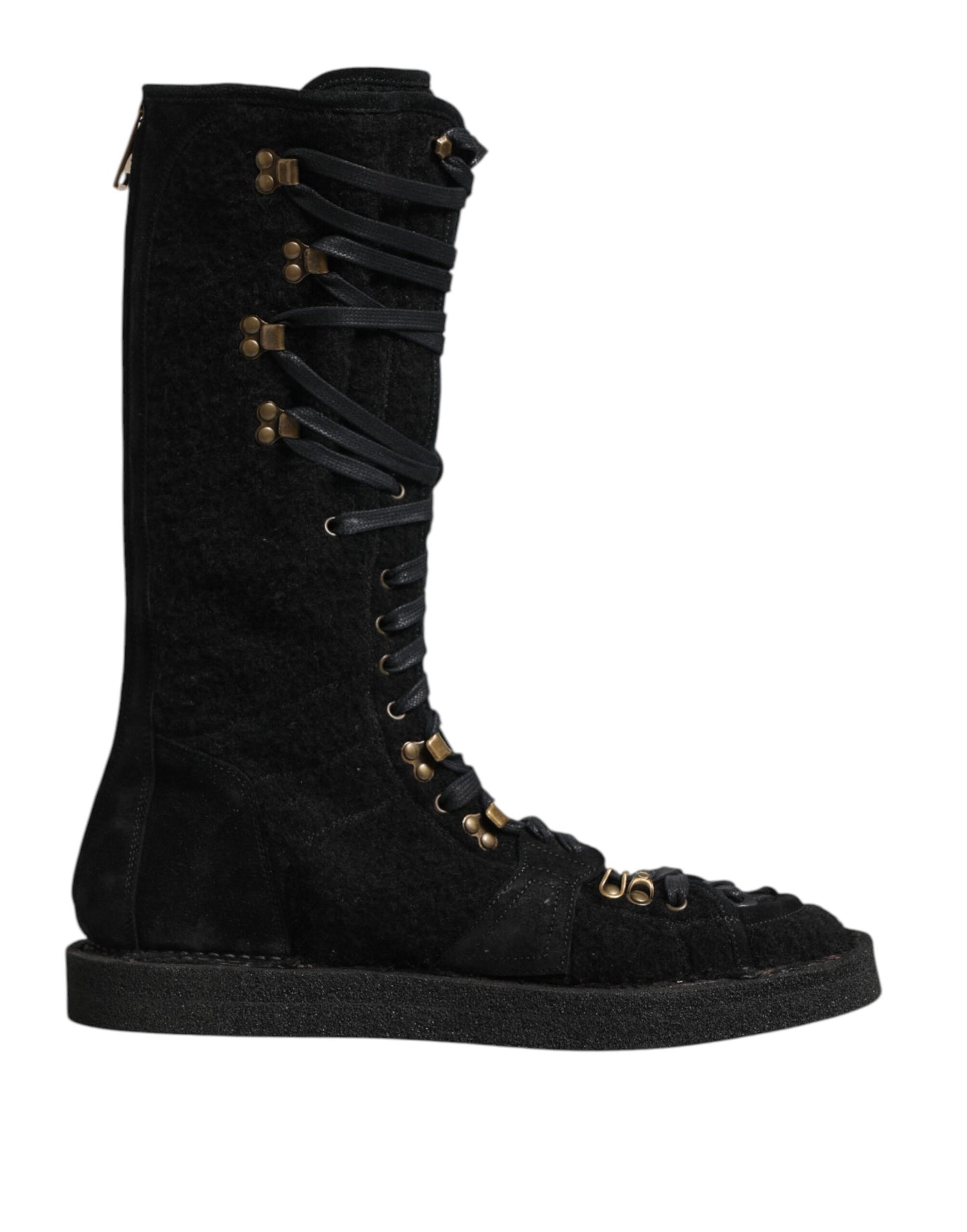 Dolce & Gabbana Black Alpaca Wool Suede Mid Calf Boots
