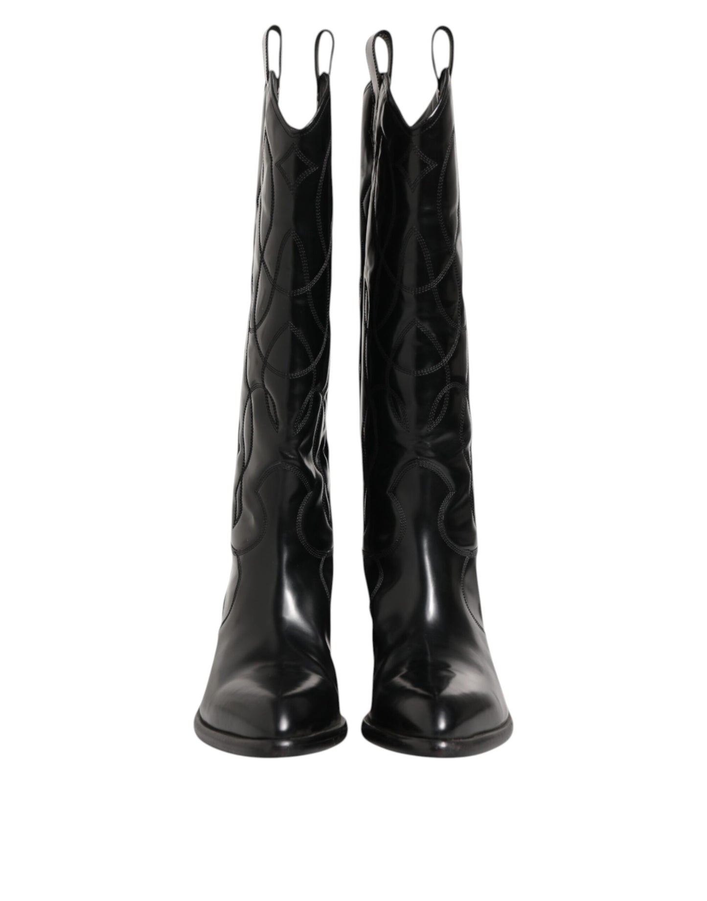 Dolce & Gabbana Black Leather Over The Calf Biker Boots