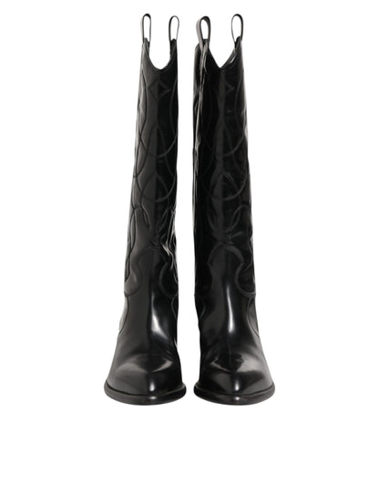 Dolce & Gabbana Black Leather Over The Calf Biker Boots