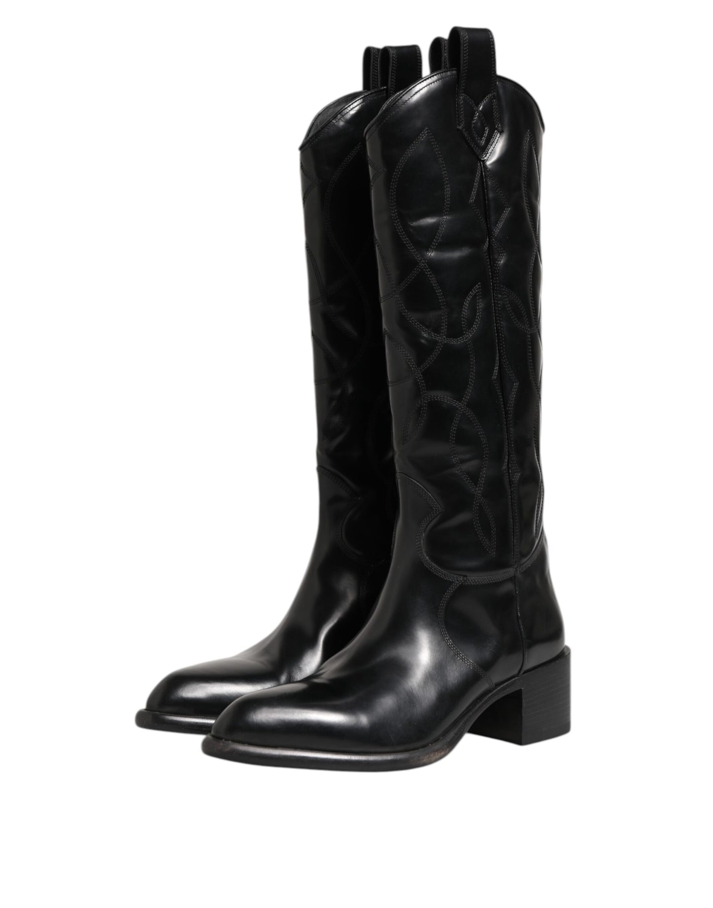 Dolce & Gabbana Black Leather Over The Calf Biker Boots