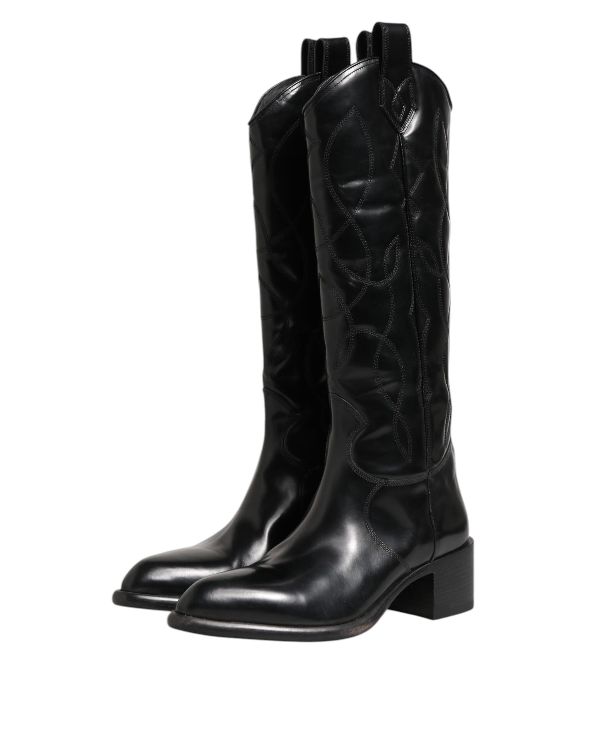 Dolce & Gabbana Black Leather Over The Calf Biker Boots