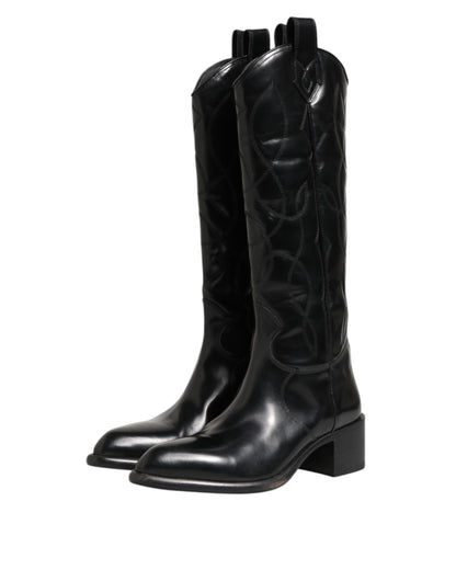 Dolce & Gabbana Black Leather Over The Calf Biker Boots