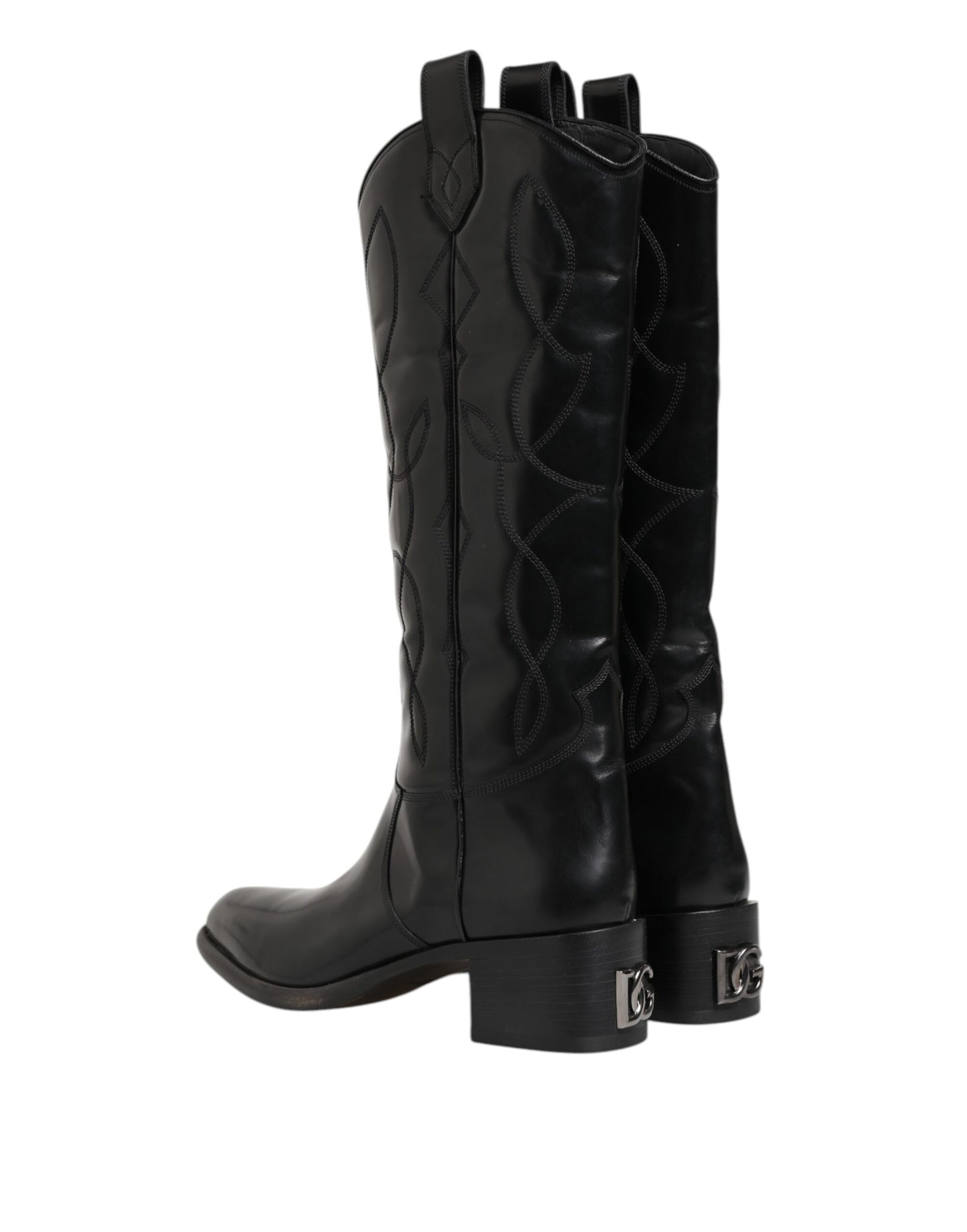 Dolce & Gabbana Black Leather Over The Calf Biker Boots