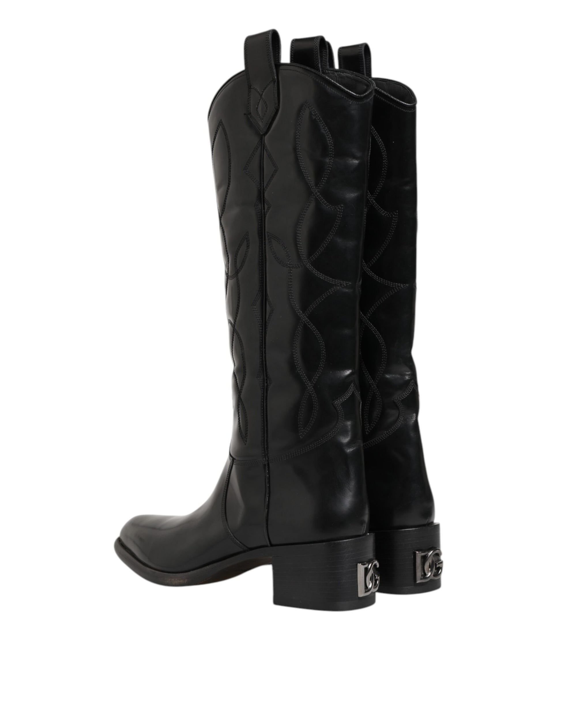 Dolce & Gabbana Black Leather Over The Calf Biker Boots