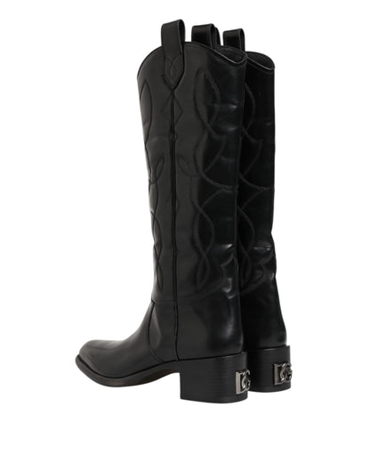 Dolce & Gabbana Black Leather Over The Calf Biker Boots