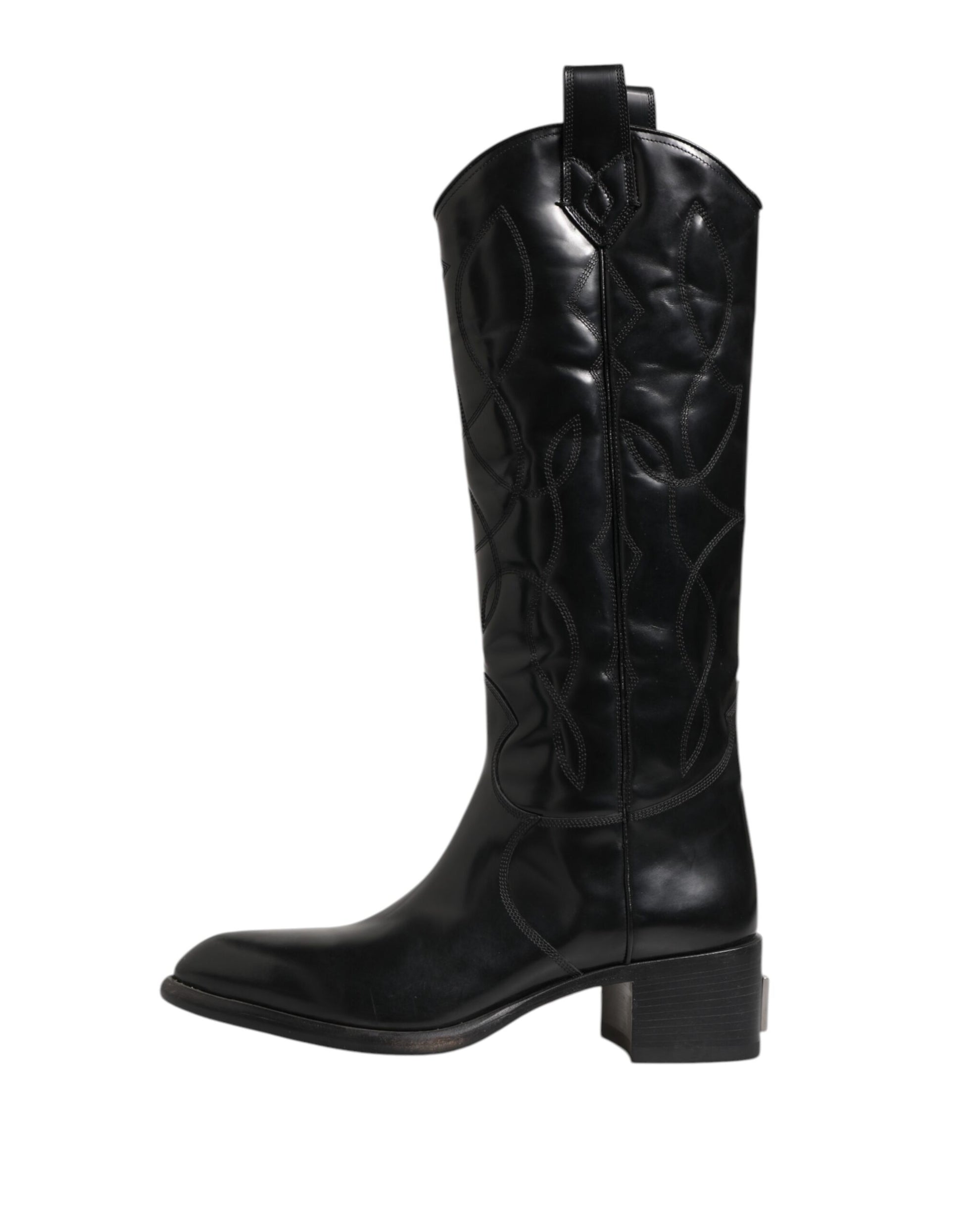 Dolce & Gabbana Black Leather Over The Calf Biker Boots