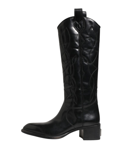 Dolce & Gabbana Black Leather Over The Calf Biker Boots