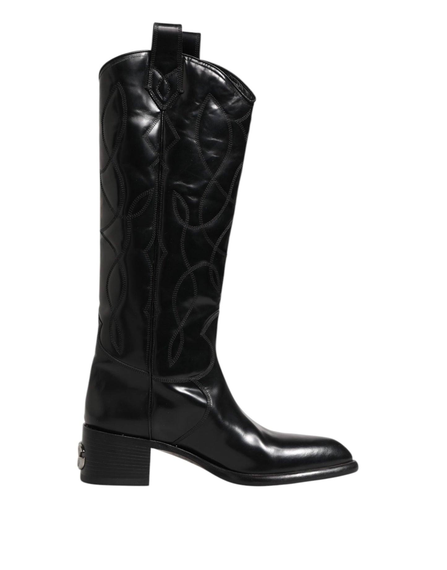 Dolce & Gabbana Black Leather Over The Calf Biker Boots