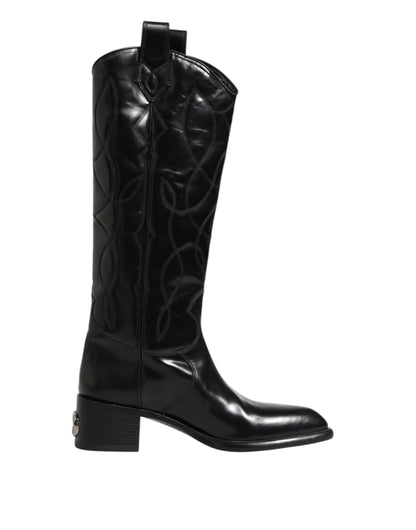 Dolce & Gabbana Black Leather Over The Calf Biker Boots