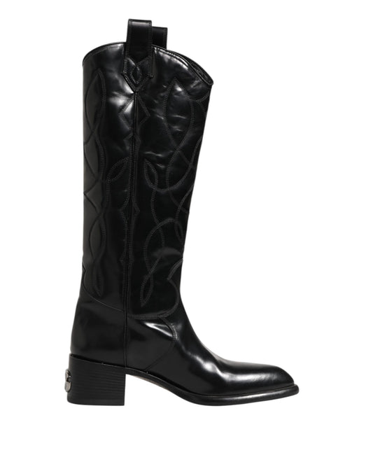 Dolce & Gabbana Black Leather Over The Calf Biker Boots