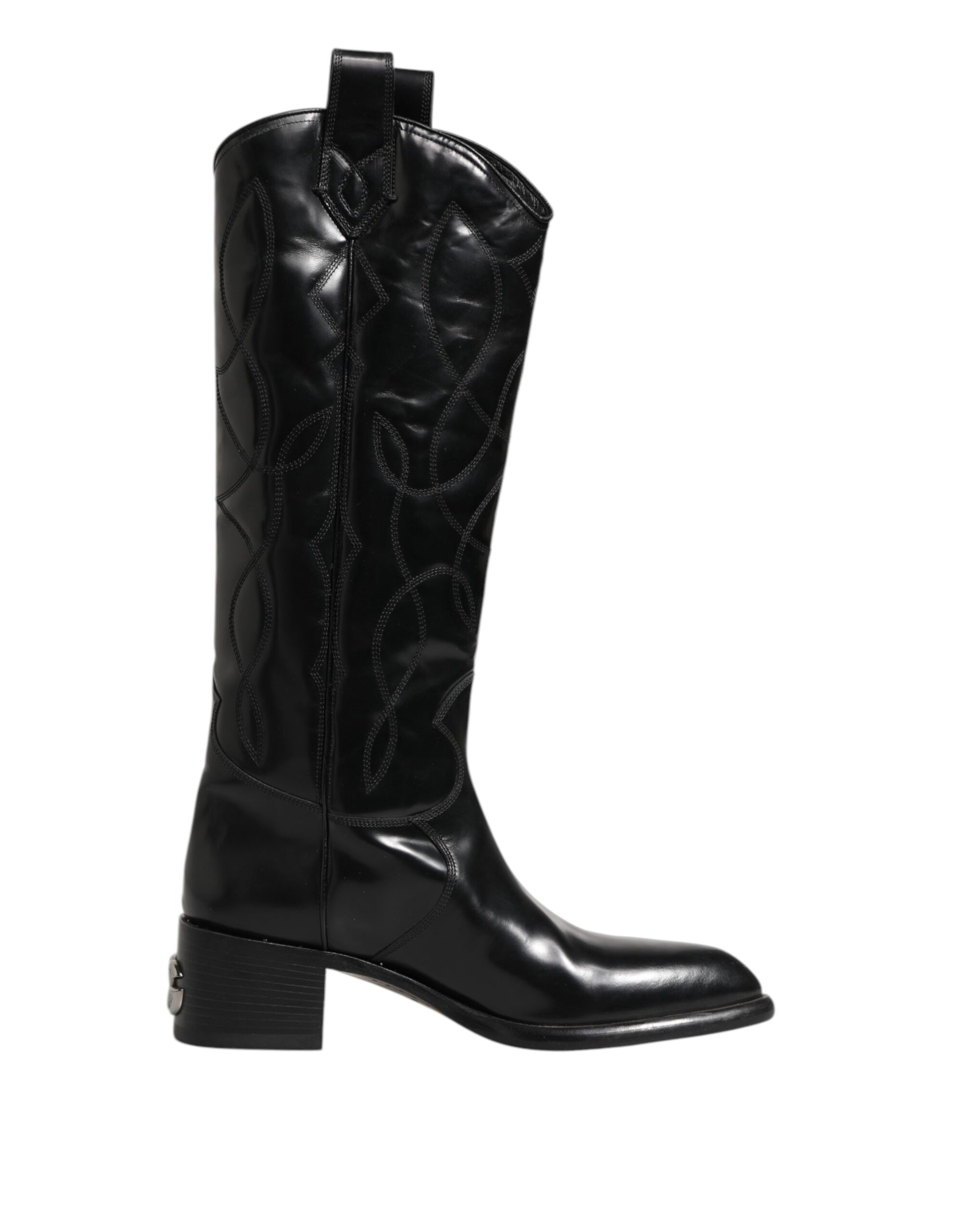 Dolce & Gabbana Black Leather Over The Calf Biker Boots