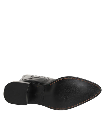 Dolce & Gabbana Black Leather Over The Calf Biker Boots