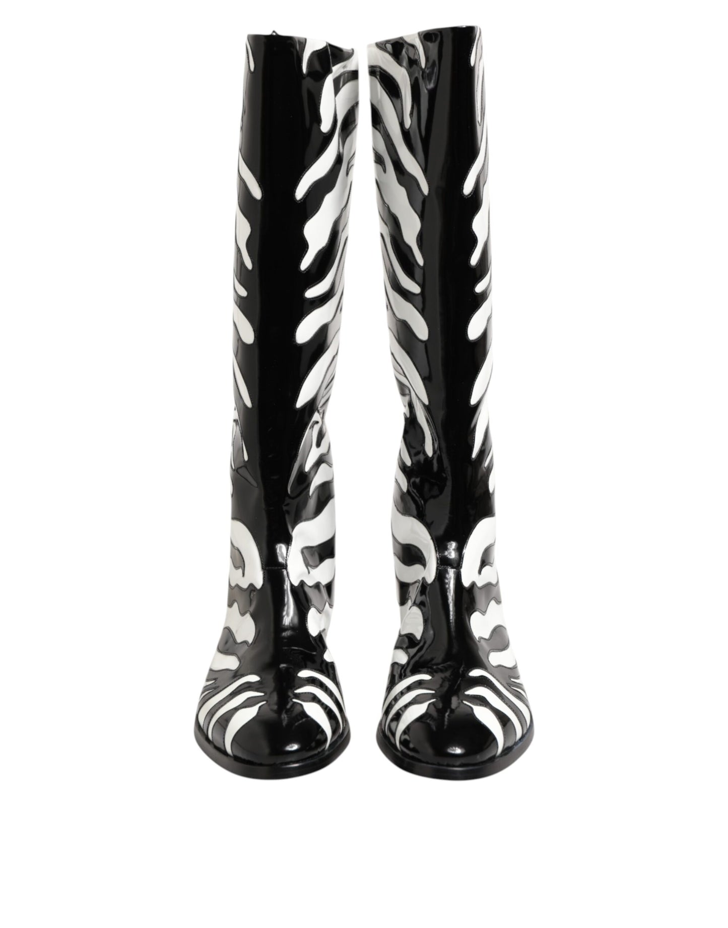 Dolce & Gabbana Black White Zebra Over The Calf Boots