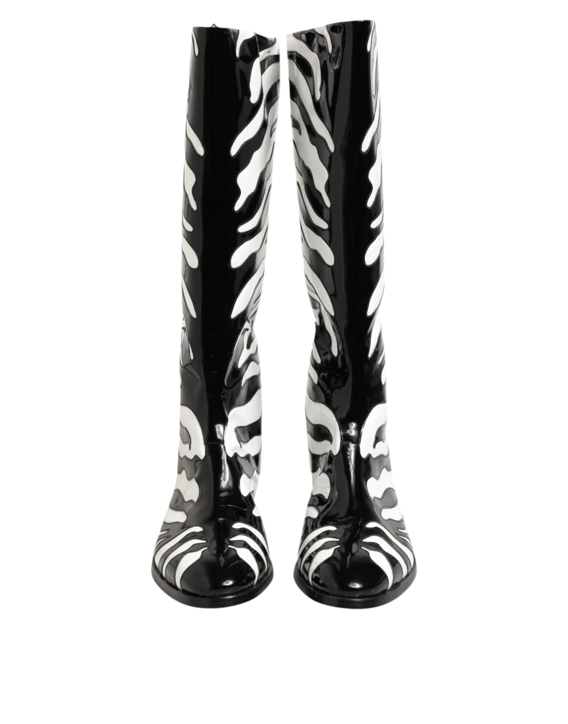Dolce & Gabbana Black White Zebra Over The Calf Boots