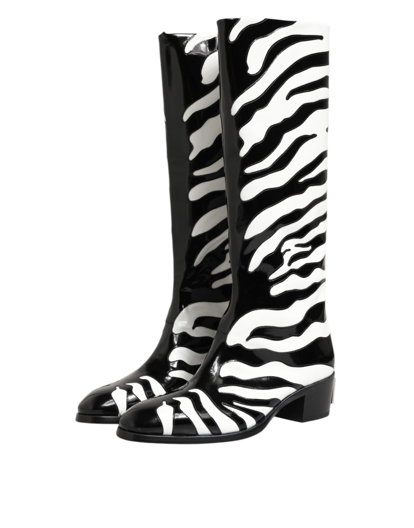 Dolce & Gabbana Black White Zebra Over The Calf Boots