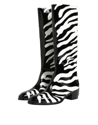 Dolce & Gabbana Black White Zebra Over The Calf Boots