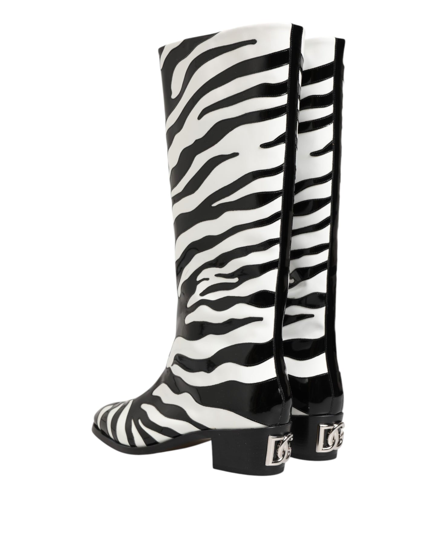 Dolce & Gabbana Black White Zebra Over The Calf Boots