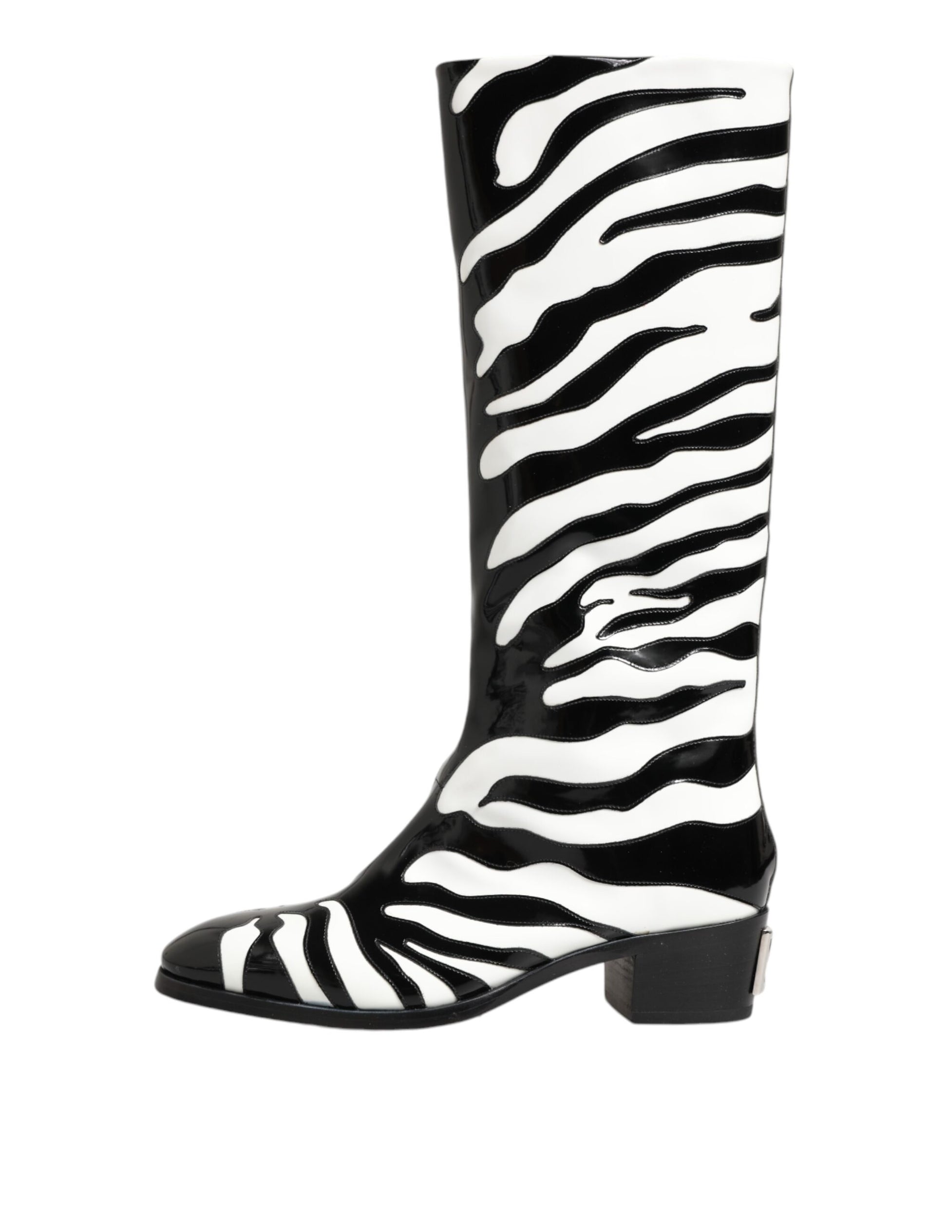 Dolce & Gabbana Black White Zebra Over The Calf Boots