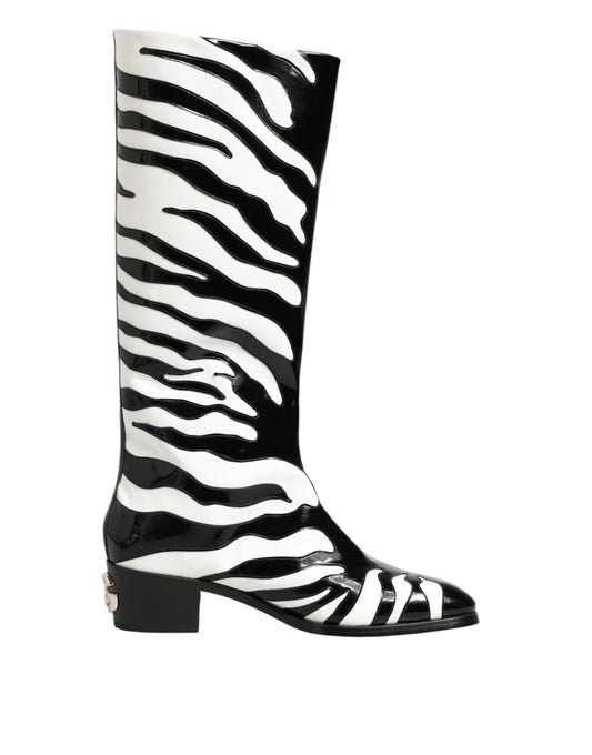 Dolce & Gabbana Black White Zebra Over The Calf Boots