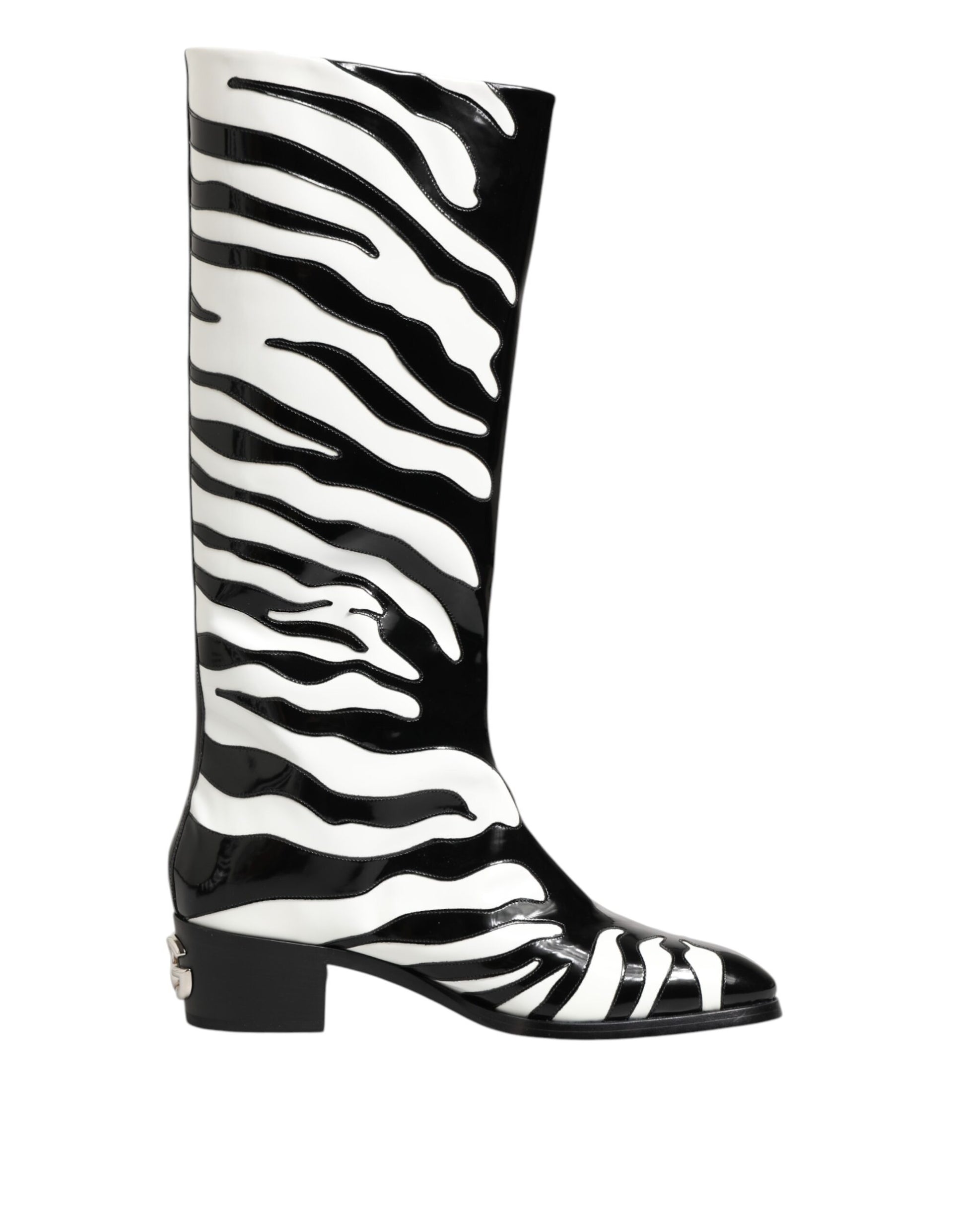 Dolce & Gabbana Black White Zebra Over The Calf Boots