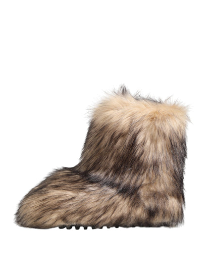 Dolce & Gabbana Brown Faux Ski Fur Short Boots for Men