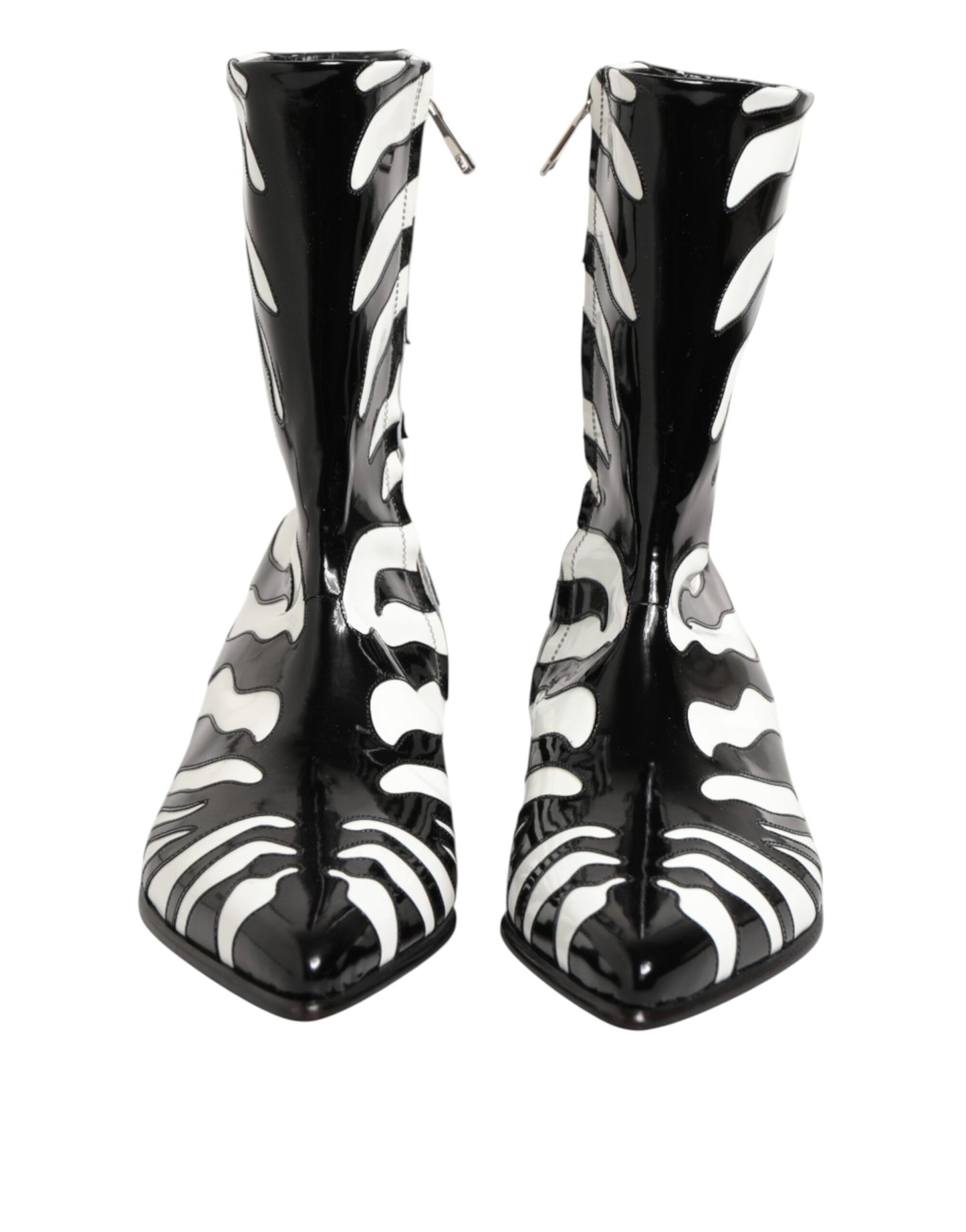 Dolce & Gabbana Black White Zebra Leather Mid Calf Boots